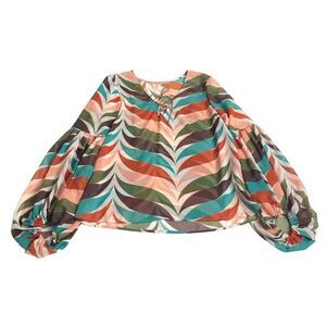 Anthropologie Hutch Top Womens M Retro Sheer Plumage Wave Chiffon Billow Sleeve